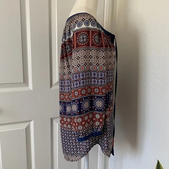 Like New Daniel Rainn Stitch Fix Paisley 3/4 Sleeve Length Blouse with Tassels - Picture 12 of 14